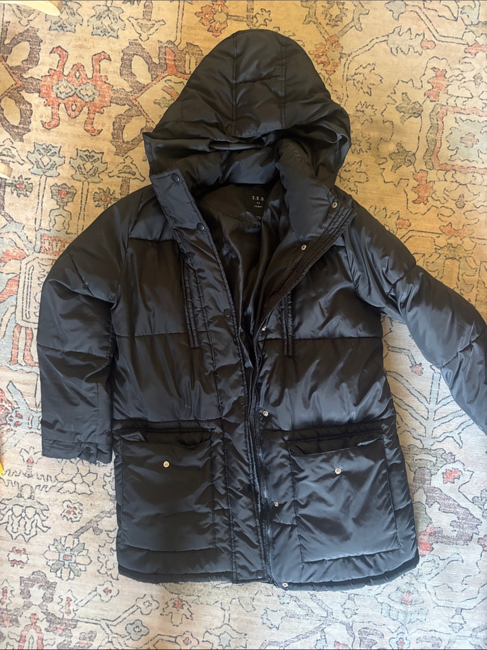 Sebby Black Hooded Puffer Jacket